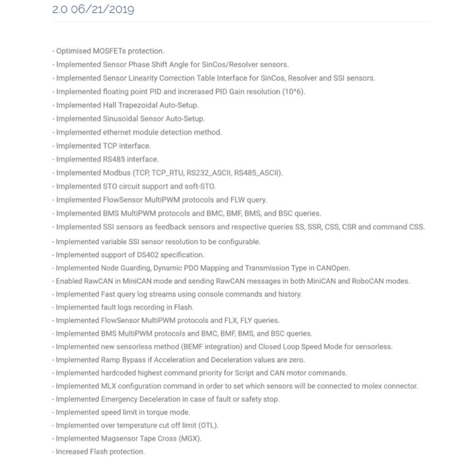 After 1.5 years of fine tuning, firmware v2.0 is officially released. Changes include improvement in sinusoidal commutation, expanded connectivity, higher resolution PID, STO support, improved Sensorless operation &amp; more.

Full details: bit.ly/firmware-v2

#roboteq #robotics