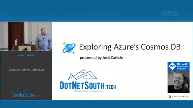 DotNetSouth's tweet image. New video from DotNetSouth 2019: &quot;Exploring Azure&apos;s CosmosDB&quot; by Josh Carlisle @joshcarlisle of @Microsoft 
recallact.com/Zi8
#CosmosDB #Azure 
@recallact