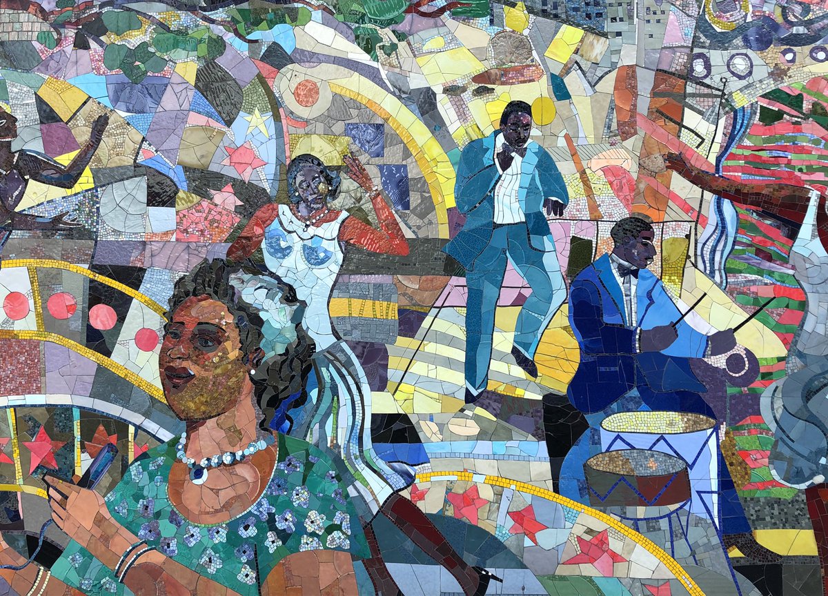 HarlemHandbook's tweet photo. In 2006 the artist, #LouisDelsarte completed this colorful glass mosaic, ”Spirit of Harlem.” This piece was inspired by the #HarlemRenaissance and thus focused on African-American musicians, singers, and dancers.
#Harlem #Art #SpiritofHarlem #HarlemWeek #AfricanAmerican https://t.co/fnWmGktL5w