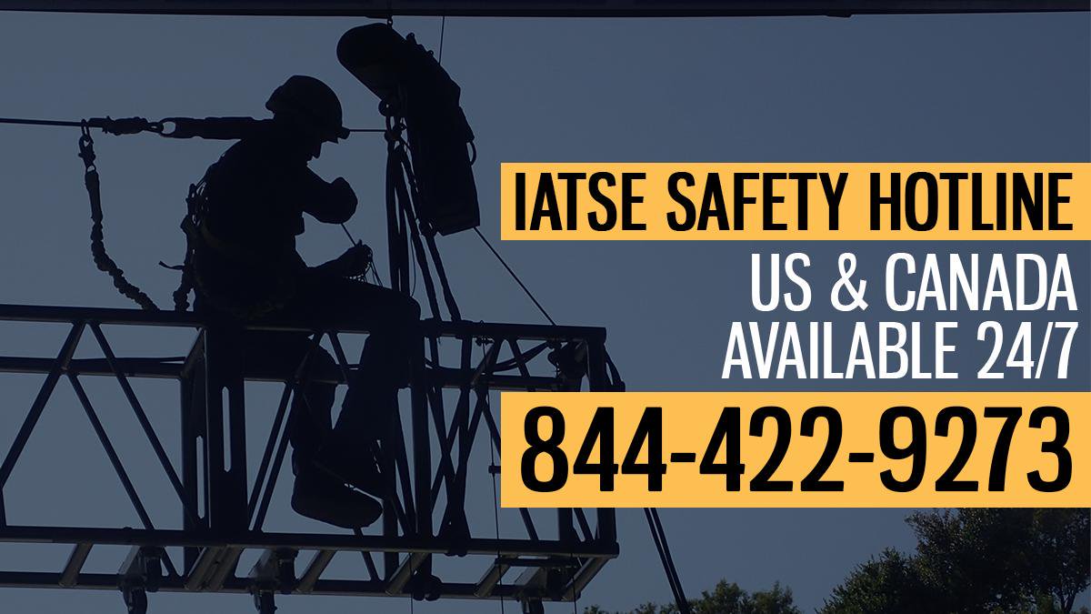 IATSE's tweet photo. Safety is one of the pillars of the IATSE. If you feel unsafe on the job for any reason (including harassment) call the IATSE Safety Hotline at 844-422-9273. #SafeAndSoundWeek https://t.co/f0X3yACOwU