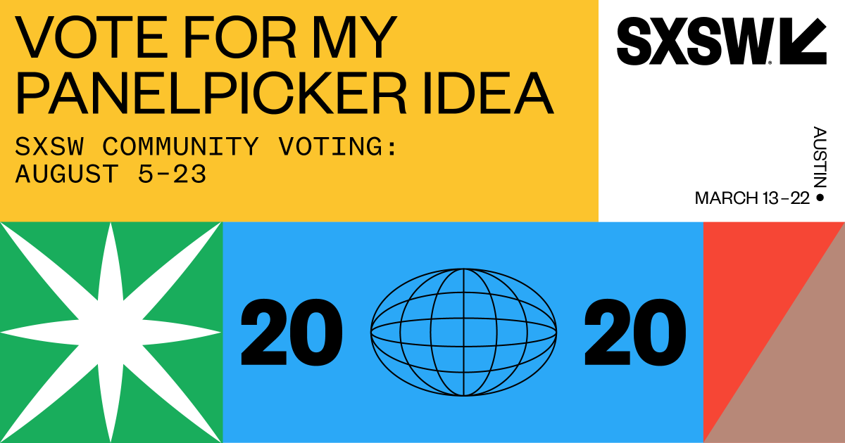Hi friends! I've applied to be on a panel at South by Southwest (SXSW). The theme is Experiential Storytelling. It is publicly voted upon and I'd love your help getting me up on stage to talk about how I form my projects and translate them to you. 🙏!!!

panelpicker.sxsw.com/vote/95101