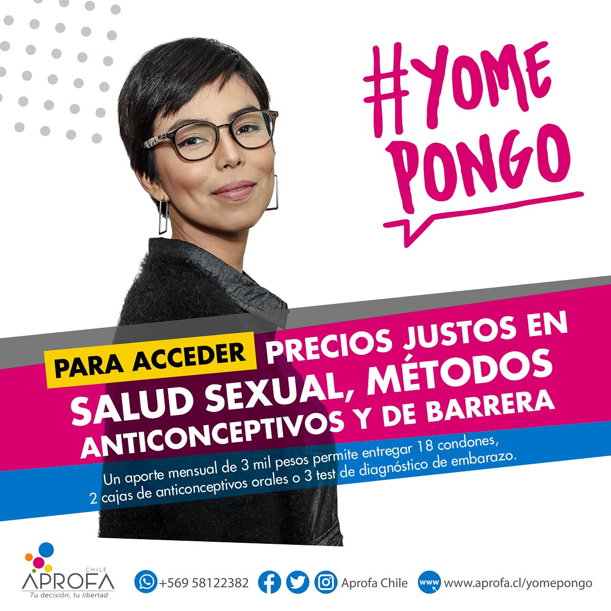 APROFAChile's tweet image. ¿Qué haces tú para cambiar las cosas? Di #YoMePongo y ayúdanos a seguir.
Un aporte de solo 3 mil pesos mensuales nos permite entregar 18 condones, 2 cajas de anticonceptivos orales o 3 test de diagnóstico de embarazo cada mes.

Haz tu aporte en aprofa.cl/yomepongo