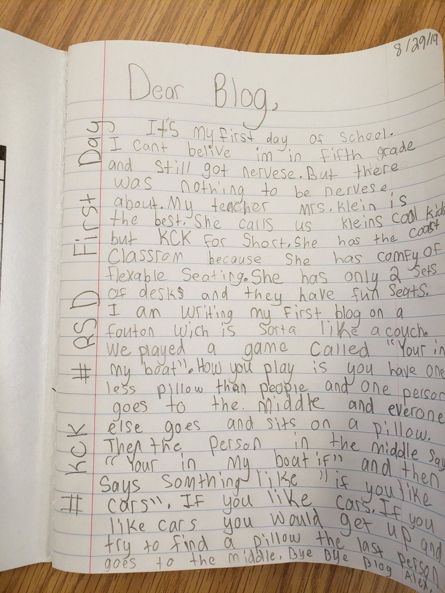 GPLibrary_Klein's tweet photo. Our first day was lots of fun! Read all about it in these "Blog Posts" from a few kids' "My Blog" Notebooks. #KCK #GPGators https://t.co/S7GUFUfVQj