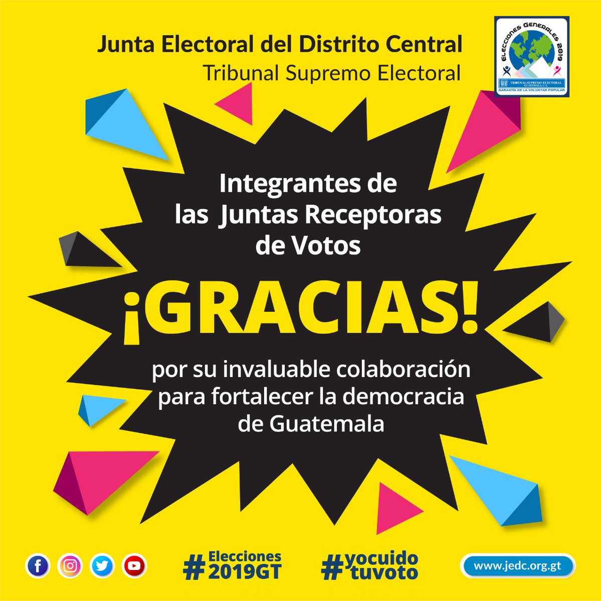 Muchas gracias a todos por querer a Guatemala. #yocuidotuvoto #Elecciones2019GT #JEDC2019