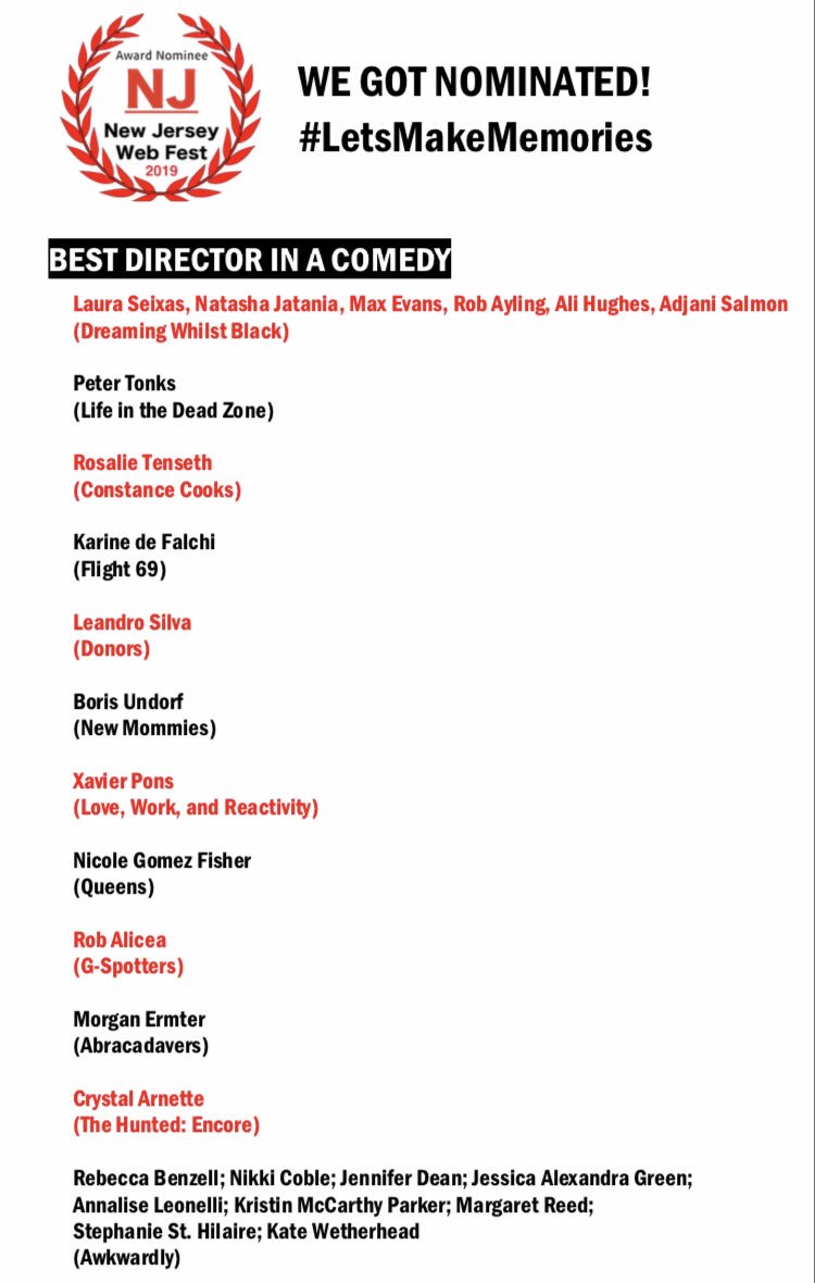 RosalieTenseth's tweet photo. Ohhhh hey.....Congratulations to my fellow series #directors!! Honored to be among the nominated for #comedy directors at the upcoming @NJWebFest Sept 20-22 - see you there with our #ConstanceCooks and our other series also nominated .After! https://t.co/aJEn8mc8ly