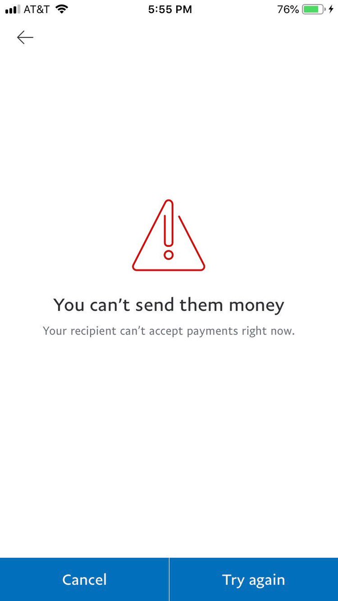 derekjbaca's tweet photo. @PayPal people keep getting this message when trying to pay me. Called and support said there was nothing wrong. Need help. https://t.co/LVcALEoOdJ