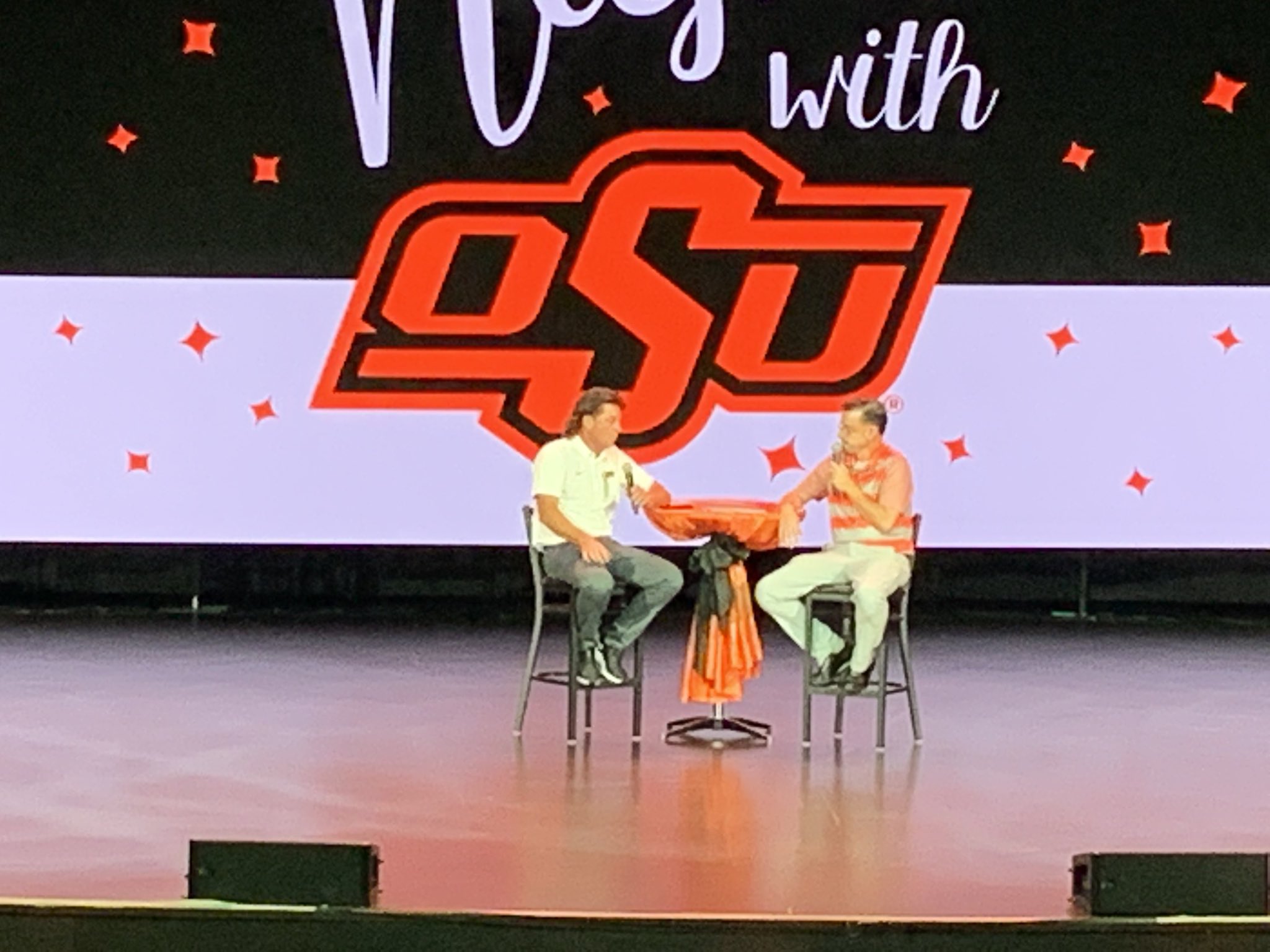 Mike Gundy is here. It is his birthday. Happy birthday, ! 