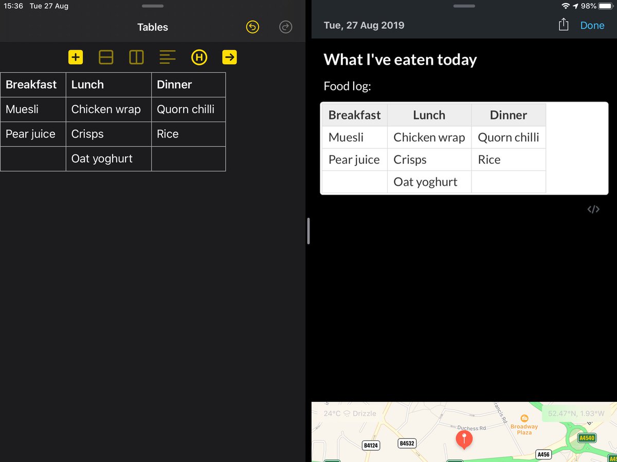 Paste from Markdown Tables directly into <a href="/dayoneapp/">Day One</a> - which automatically recognizes and renders tables. Fantastic! See markdowntables.app for how you can get involved in the beta.