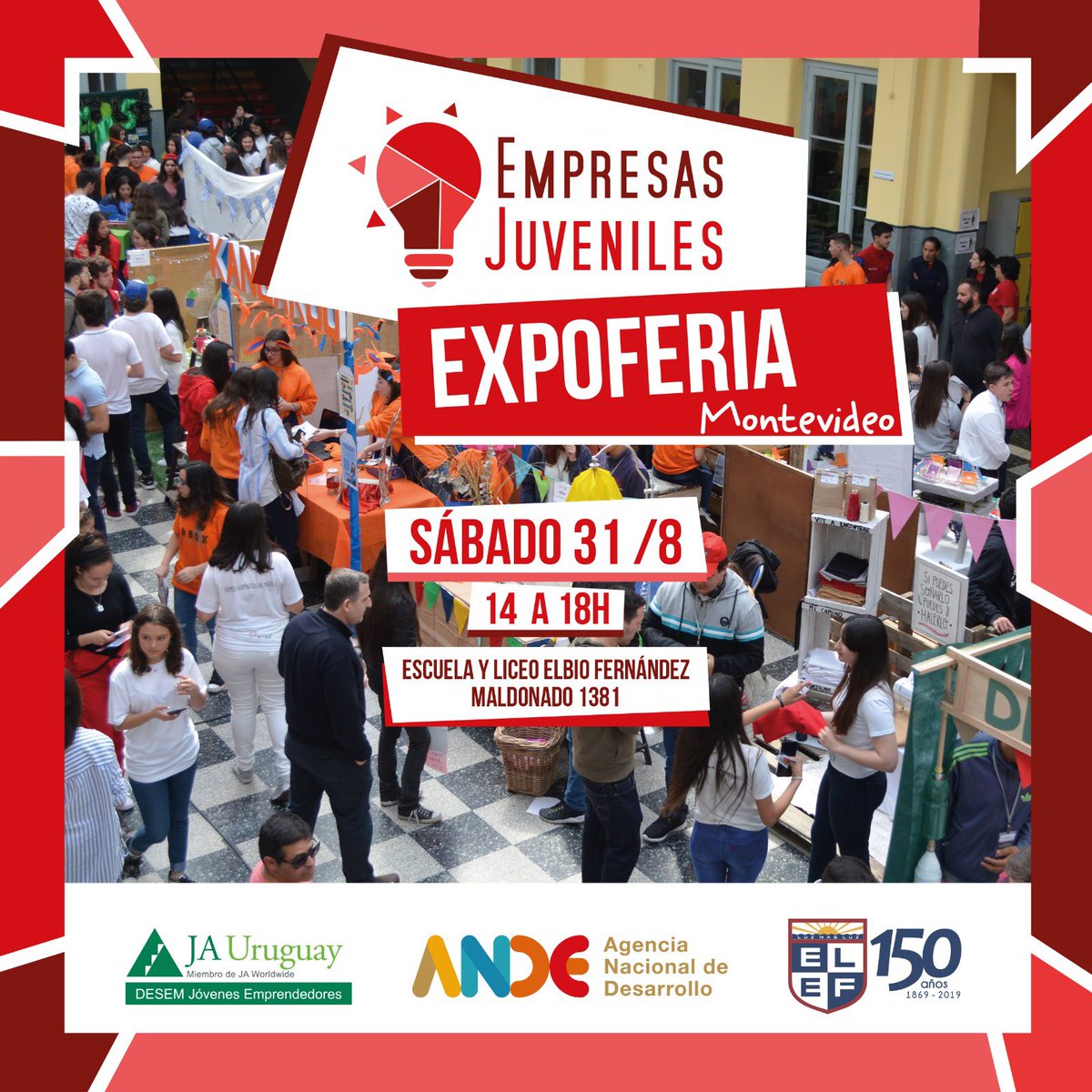 ¡Atención Montevideo! 20 grupos de jovenes emprendedores exponen y venden sus productos en <a href="/elelbio/">Elbio Fernández</a>. Arrimate, vení en familia, compartí.
 #ExpoFeria #EmpresasJuveniles @DESEM_Uruguay