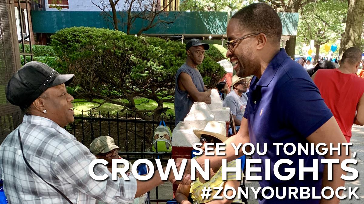 SenatorMyrie's tweet photo. See you at 5PM tonight, #CrownHeights! My team and I will be outside the Franklin Avenue 2/3/4/5 Station - let's chat!

#ZOnYourBlock #SD20 https://t.co/uJjswNTL7m