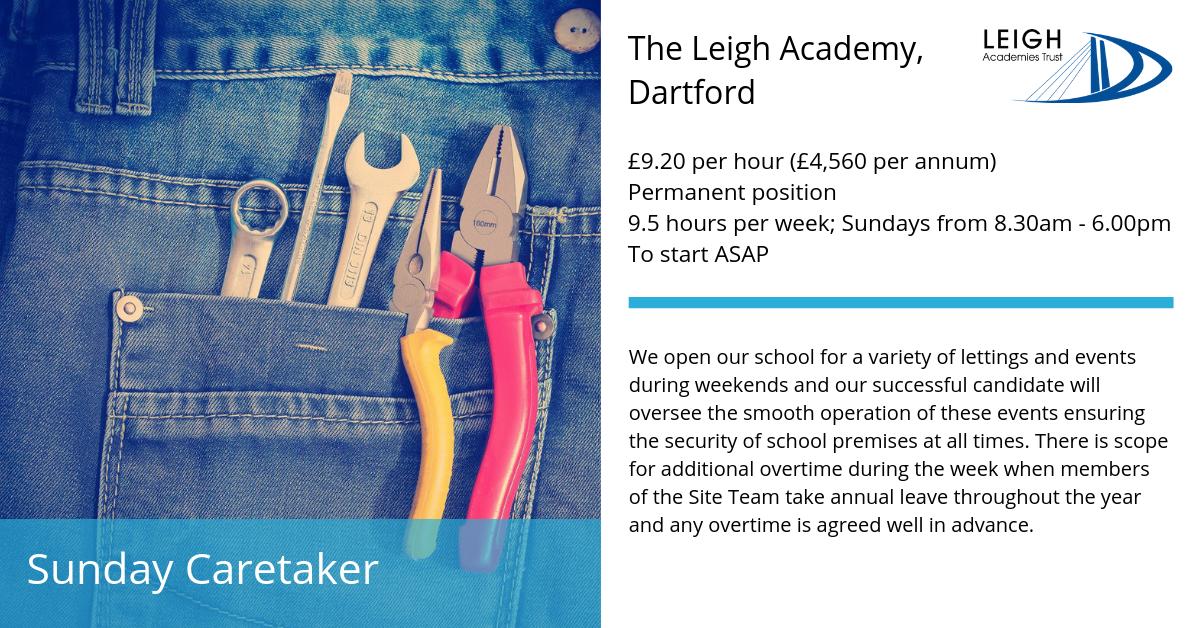 For more information and to apply: buff.ly/2MFi3ML

#Caretaker #School #Schools #Jobsinschools #Dartford #Kent