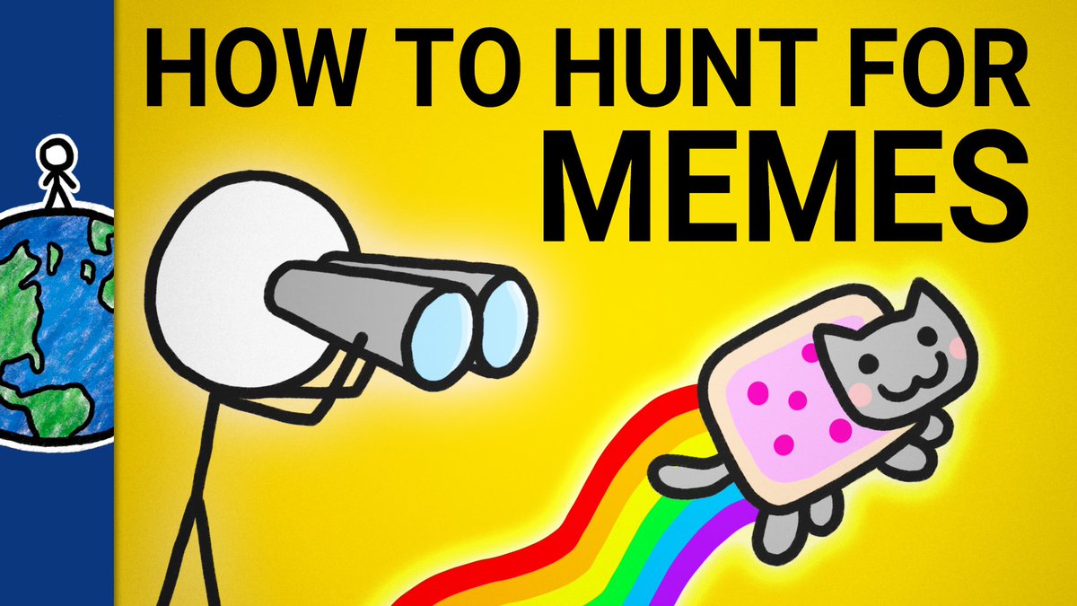 A man is using binoculars to spot Nyan Cat. The text says "How To Hunt for Memes"