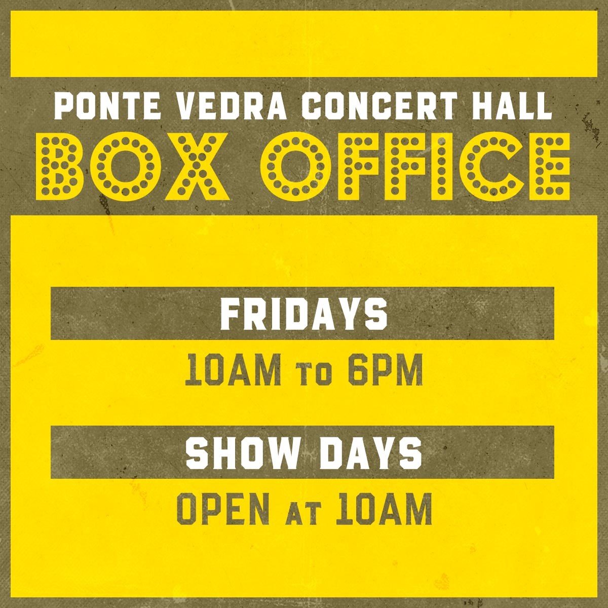 BOX OFFICE HOURS UPDATE: Please note, effective Sunday, Sept 1, the @PV_ConcertHall Box Office Hours will be changing to Fridays 10am to 6pm and show days from 10am to 15 minutes after the headlining act goes on stage. We’re looking forward to seeing you here again soon!