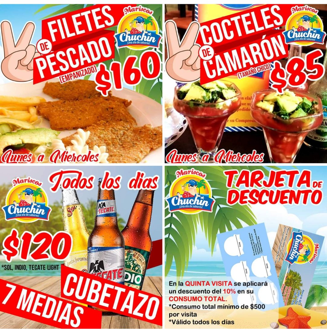 MariscoChuchin's tweet photo. LUNES a MIÉRCOLES de #PROMOCHUCHIN!! 
Tenemos #Promoción🙋‍♂️🙋‍♀️ en #CoctelDeCamarón CHICO🦐 y en #FileteDePescado empanizado🐟...y TODOS LOS DÍAS también tenemos promoción en #Cubetazo de #Cervezas Sol, Indio o Tecate Light (No aplica en combinación de cervezas)🍻#MariscosChuchin https://t.co/yVDYvjwvRe