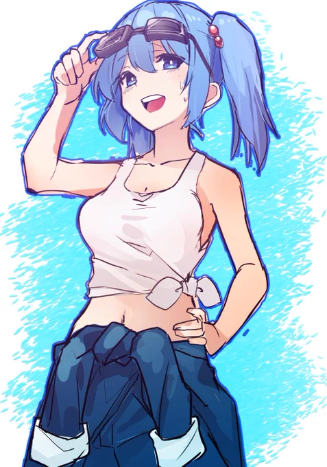 #深夜の真剣お絵描き60分一本勝負
上だけ作業着脱いでるにとりすこ 