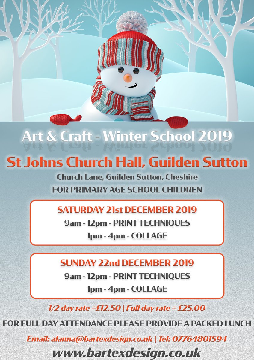 DesignBartex's tweet photo. We are delighted to announce the website has now been updated with the Autumn and Winter School booking forms. We advise booking early as spaces are limited in these venues. Please contact us if you have any questions. #teambartex #guildensutton #dodleston #chester #cheshire https://t.co/Zvndw3d3JE