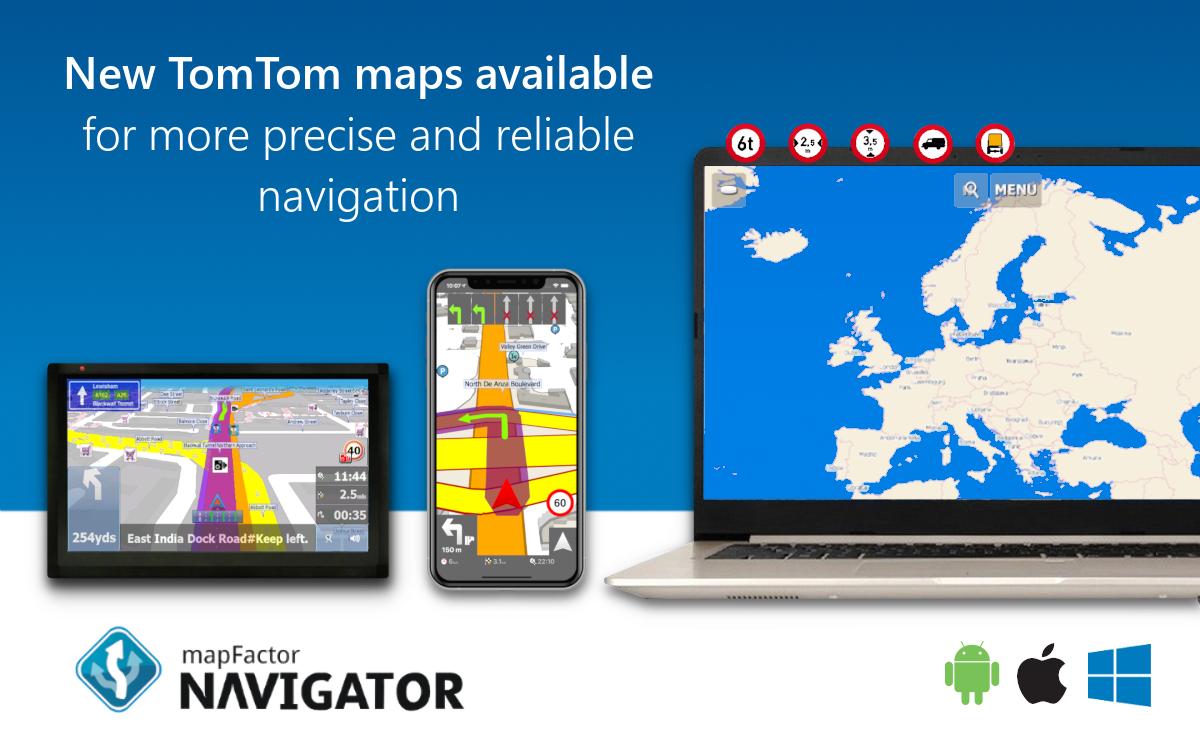 mapfactor's tweet image. New TomTom #maps are now available for #mapfactor #navigator software for #iOS , #Android,  #Windows offering a more precise and reliable navigation for cars, trucks, busses, bicycles, motocycles and pedestrians.

#gps
#gpsnavigation #navigation