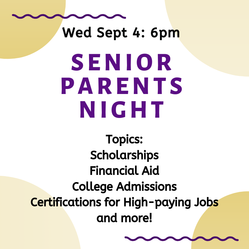 HobartHS's tweet photo. Parents of Seniors: Join us for a meeting about the next step for your senior! Get info on scholarships, financial aid, certifications for high-paying jobs  &amp; more! You'll also be able to meet with your student's guidance counselor and get questions answered about senior year! https://t.co/DnrqS4njCs