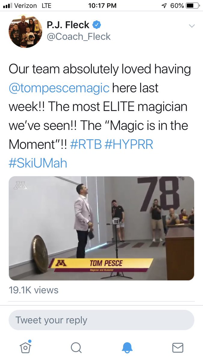 Tom Pesce Magic (@tompescemagic) on Twitter photo Thank you, <a href="/Coach_Fleck/">P.J. Fleck</a>!! This was one of the coolest Tweets I could have received.
#SkiUMah #RTB #corporateevent #inspiration #Magic #tompescemagic Thank you, <a href="/Coach_Fleck/">P.J. Fleck</a>!! This was one of the coolest Tweets I could have received.
#SkiUMah #RTB #corporateevent #inspiration #Magic #tompescemagic