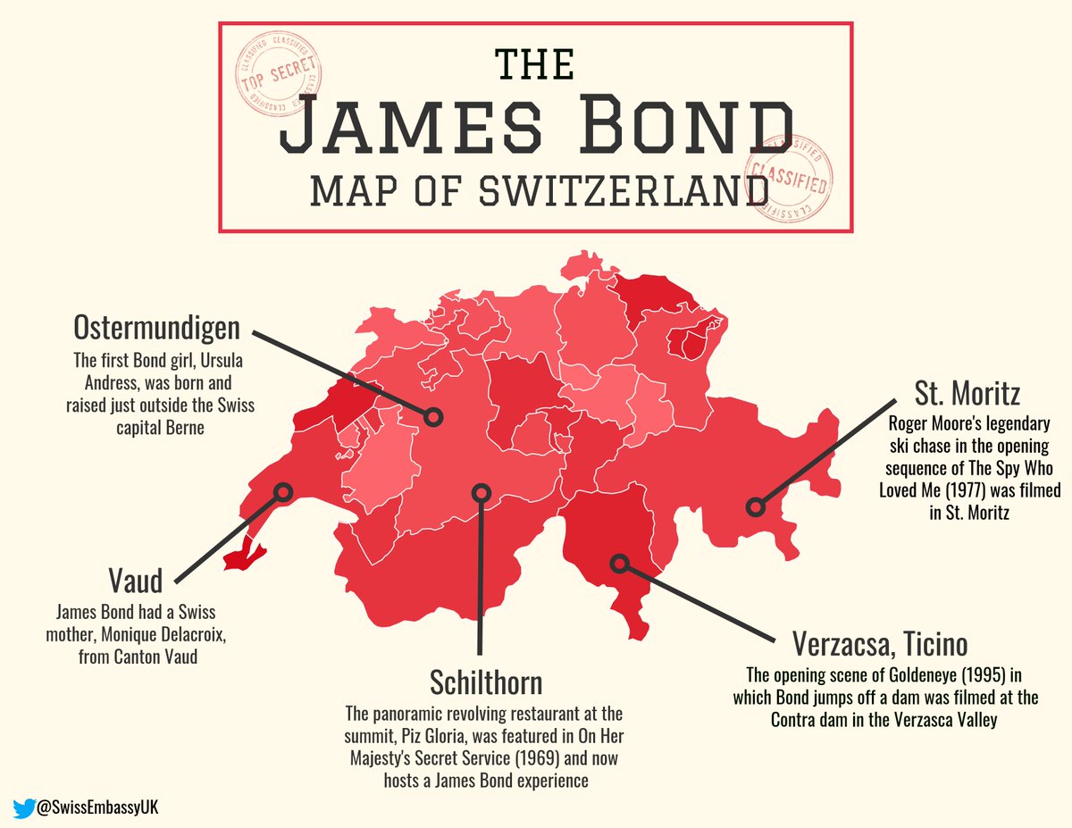 SwissEmbassyUK's tweet photo. To celebrate 50 years of On Her Majesty’s Secret Service, we take a look at the links between Switzerland and James Bond https://t.co/me2wCSnycP