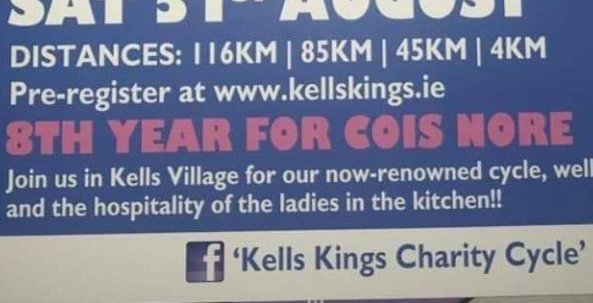 Kells Kings Charity Cycle on Saturday 31st August 2019 see details attached 8th year for Cois Nore 🚴🚴🚴🚴