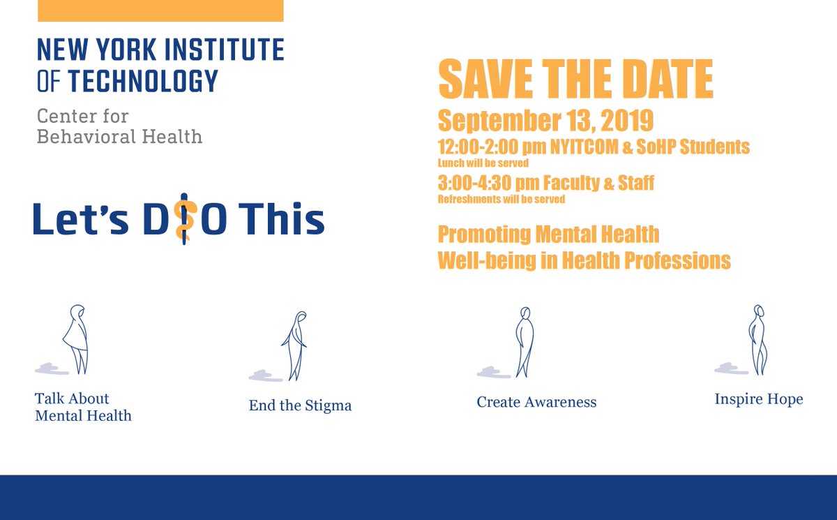 NYITCenterforBH's tweet photo. NYITCOM &amp; SoHP Make sure to SAVE THE DATE and join us on September 13th for the launching of our Center taking place in the Riland Auditorium! @NYITCOMDO @NyitShp https://t.co/GKWIFBaBL3