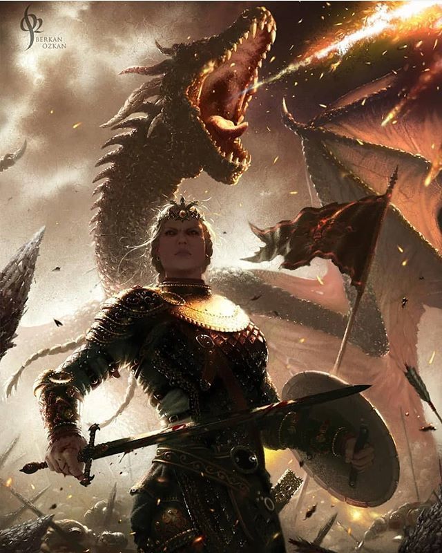 Queen Visenya of House Targaryen wielding the Valyrian steel sword Dark Sister, pictured with her ferocious battle-mount Vhagar.
Not only did she aid her brother/husband in conquering The Seven Kingdoms with Fire &amp; Blood but she is also responsible for t… ift.tt/2UamjEJ
