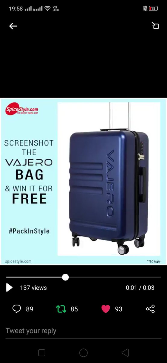 sameerghazi11's tweet photo. @myspicestyle Here's my screenshot ๐ธ
#PackInStyle #vajero #trolleysuitcase #luggagebag
@myspicestyle
Join friends
@wasimkhan627
@SanchayPanwar
@Sandeeppalo_13
@Sameera37969607
@SujithDifferent
@MahtoSanjeev1
@Aaravsingh28
@Nitish_nix
@karan875
@sq_silmi
@Fahim6t
@dipak_jad
@Ajay9790 https://t.co/KBoY2wJuEE