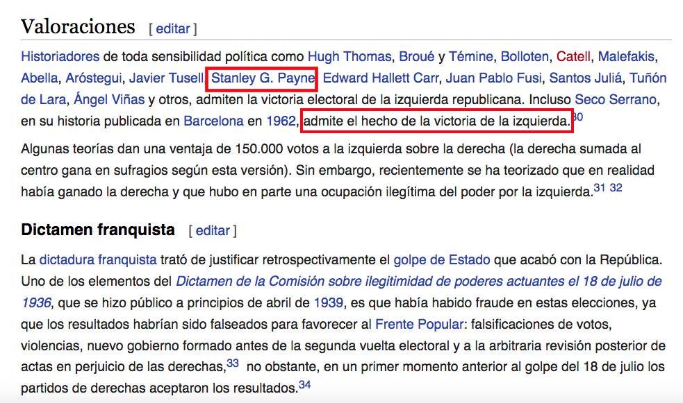IMG 1,2,3 - Lo que Payne escribe que pasó en las elecciones de 1936  #18deJulio en 'En Defensa de España".IMG 4 -  Lo que  @WIKIPEDIA  @eswikipediadice que Payne opina sobre las elecciones de 1936.¯\\_(ツ)_/¯