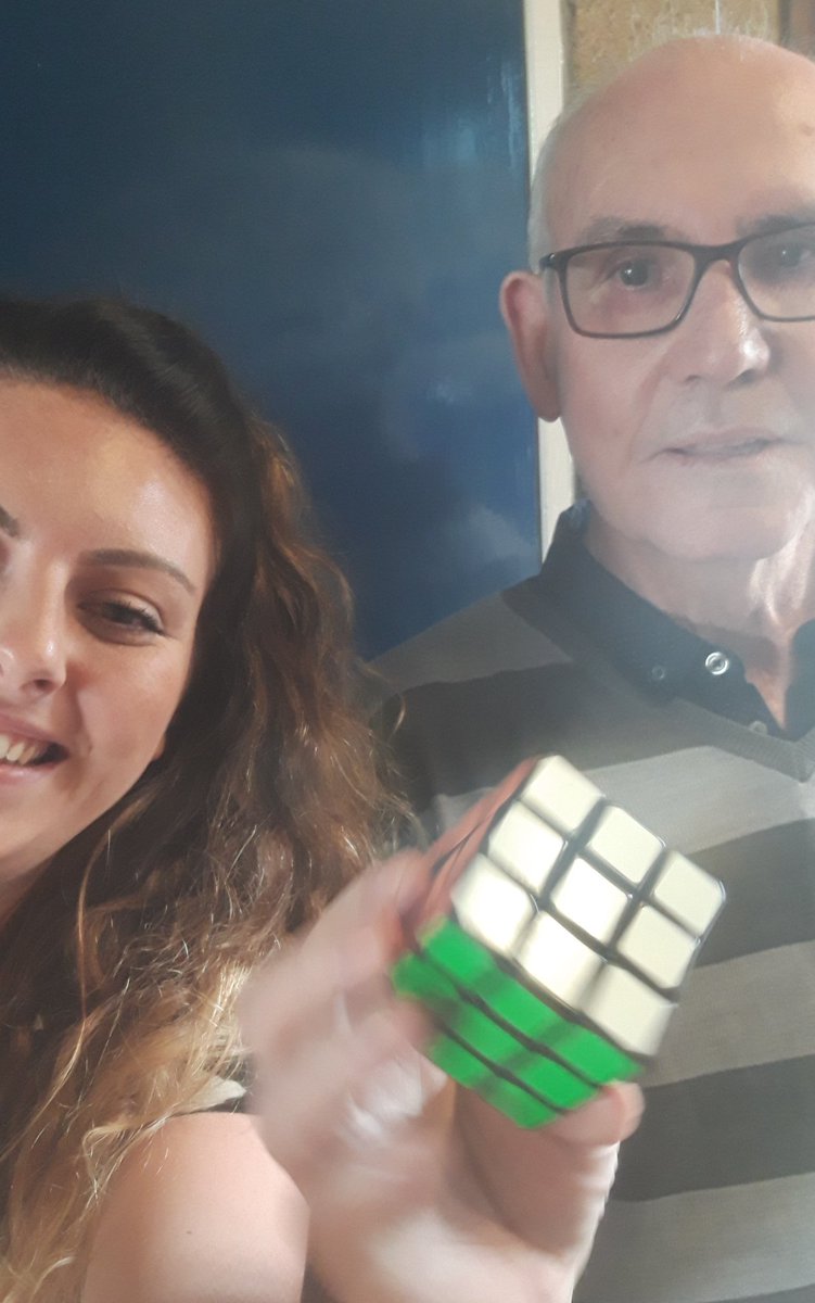 HiSLauraF's tweet photo. Michael learnt to do the rubik's cube, to help him give up smoking, 9 years ago. I met him today at a Drop in and muddled up the cube. He un-muddled it in about 4 mins (said the pressure of me watching made it slower) #GoTeamHiS #communityenabler https://t.co/ii1iCqZ01c