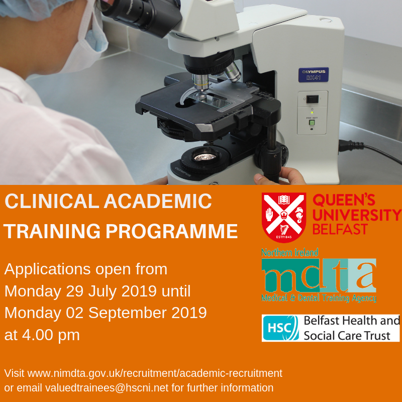 _NIMDTA's tweet photo. The deadline for applications for Academic Clinical Fellows and Academic Clinical Lecturers closes on Monday 02 September. Click here to find out more information https://t.co/EI9TNNaLsH #ValuedTrainees #VALUEDNI #NIMedED #ResearchNI https://t.co/M5ZRrKrNlZ