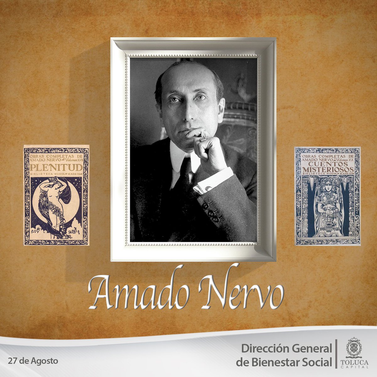 DirBienestarSoc's tweet photo. Hoy conmemoramos el natalicio del poeta mexicano Amado Nervo, destacado escritor del siglo XIX que es un referente de la cultura literaria de nuestro país.  #TolucaCapital #BienestarSocial #QueremosBienestar #JuntosEsPosible https://t.co/jadjs6NxnO