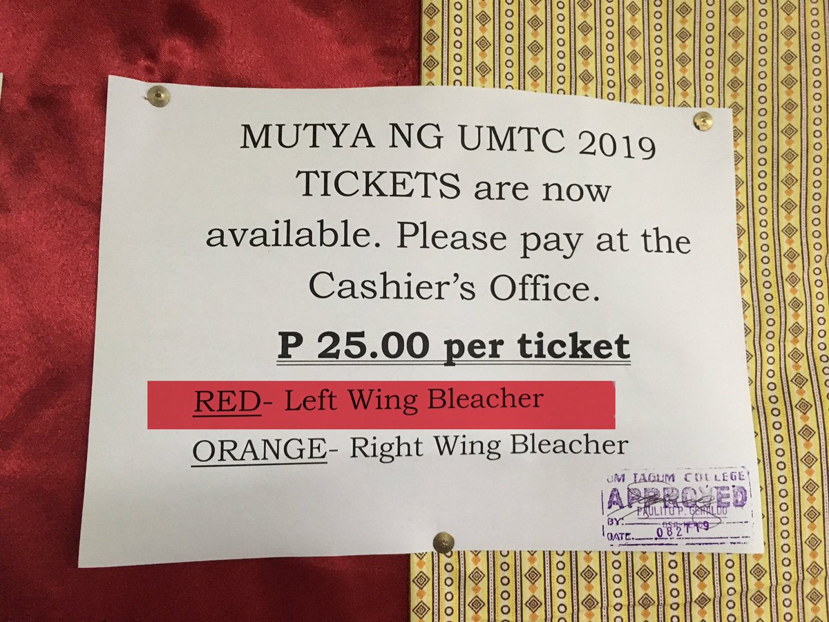 umtcshs's tweet photo. Encouraging all raptors to buy the RED ticket (left wing bleacher) for the upcoming Mutya ng UMTC 2019. Payment will be at the Cashier’s Office. https://t.co/4jNOjd2knj