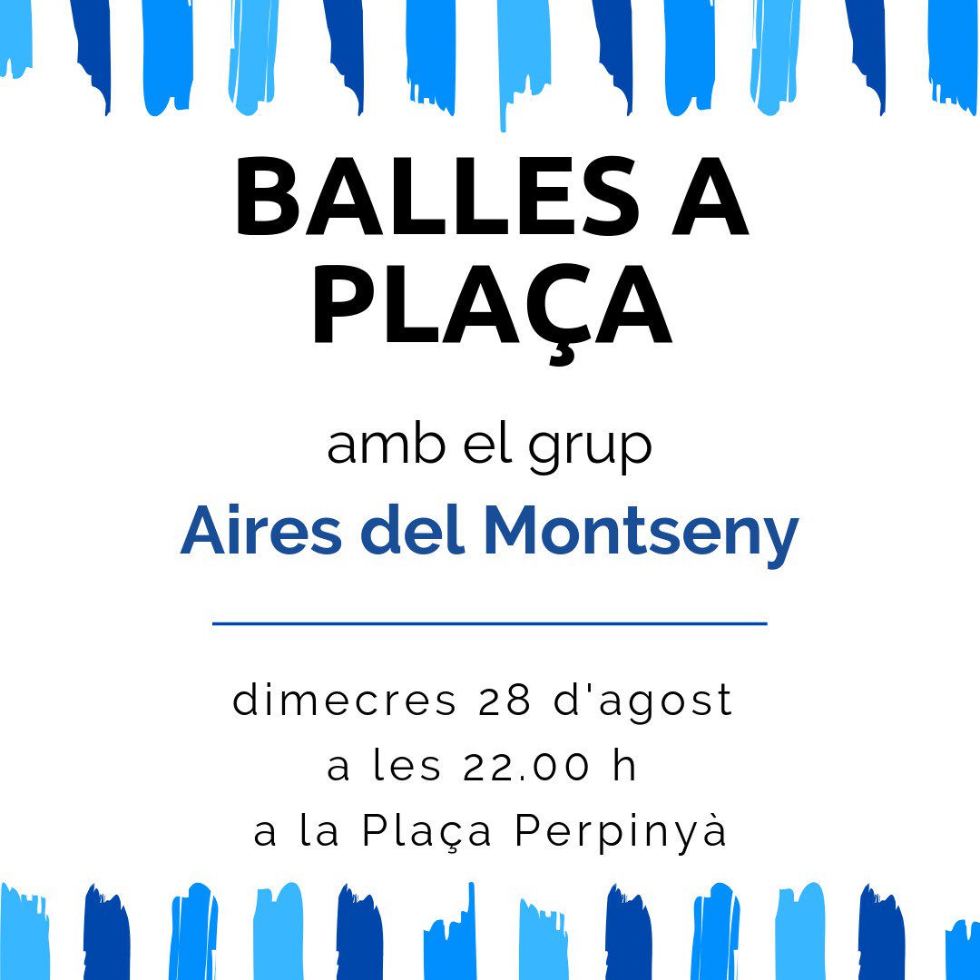 Demà després del taller del Ball de Donzelles us esperem a les 22 h a la Pl. Perpinyà per ballar amb els Aires del Montseny <a href="/AiresMontseny/">Aires del Montseny</a> 🎶

No hi falteu!🤗

<a href="/Blancsiblaus/">Blancsiblaus</a> <a href="/GRN_cultura/">Granollers Cultura</a> #fmbib2019 #granollers #granollerscultura #esbart #esbarthooligans