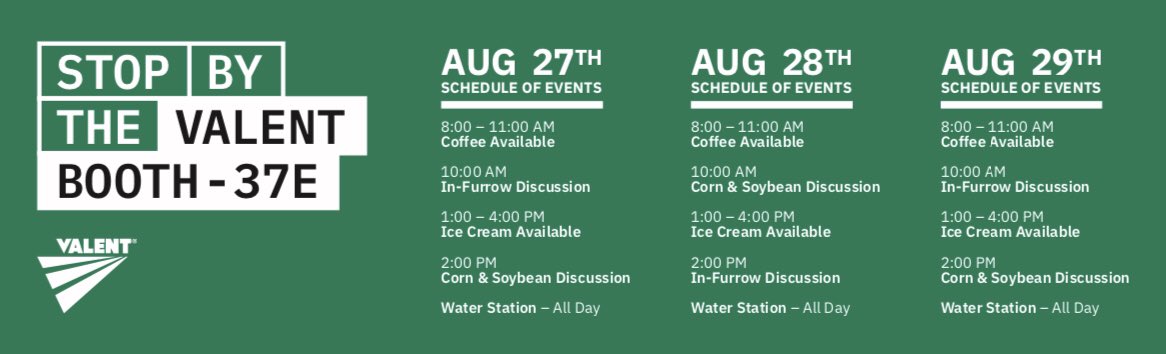 Be sure to stop by the <a href="/ValentUSA/">Valent USA</a> tent at the <a href="/FPShow/">Farm Progress Show</a> . Coffee is served every morning in booth 37E from 8-11.