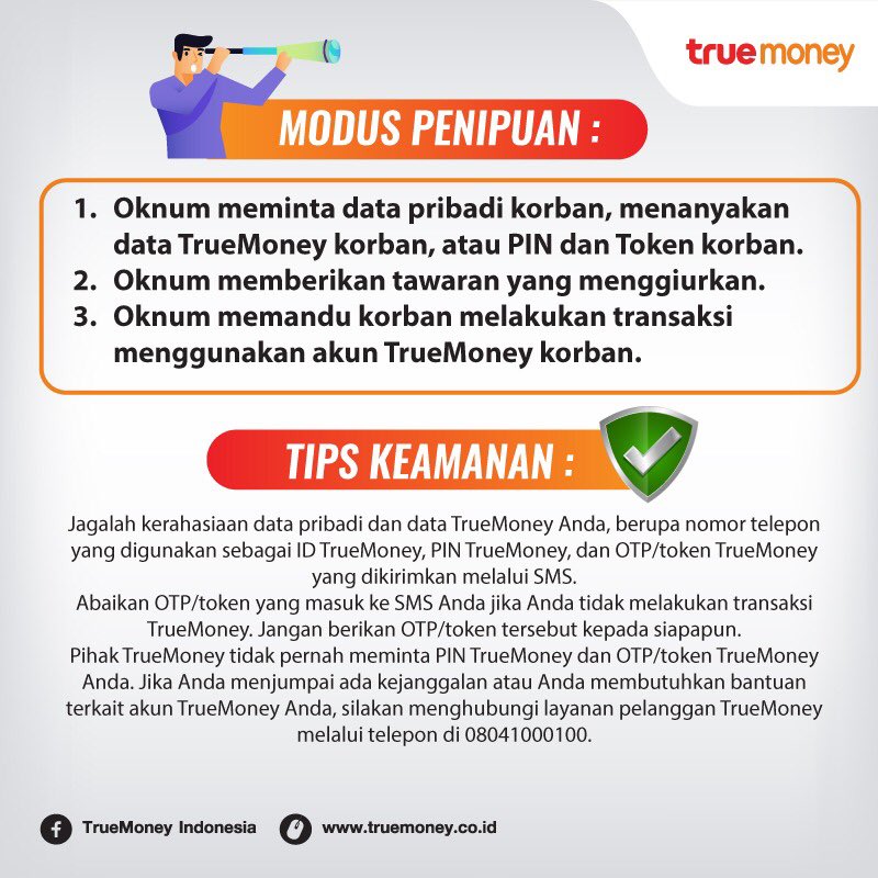 TrueMoneyId's tweet photo. Harap untuk selalu waspada terhadap penipuan yang mengatasnamakan TrueMoney, pihak TrueMoney tidak pernah meminta PIN atau Token TrueMoney mu dalam kondisi apapun.
#TrueMoneyID #InfoTrueMoney #Waspada #WaspadaPenipuan #PenipuanOnline https://t.co/u8gbUpZ9mB