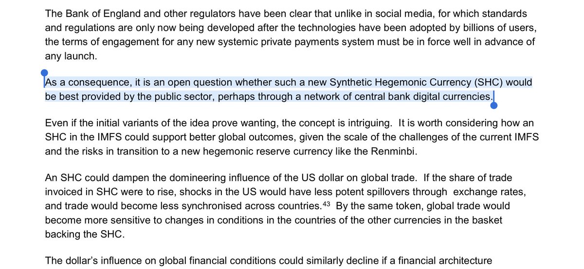 Find out the latest from the Bank of England on how Central Bank Synthetic Hegemonic Currencies (SHC) complement the legacy financial system and support monetary policy through a  #NetworkofCentralBankDigitalCurrencies  #DLT  #Blockchain  https://www.bankofengland.co.uk/-/media/boe/files/speech/2019/the-growing-challenges-for-monetary-policy-speech-by-mark-carney.pdf