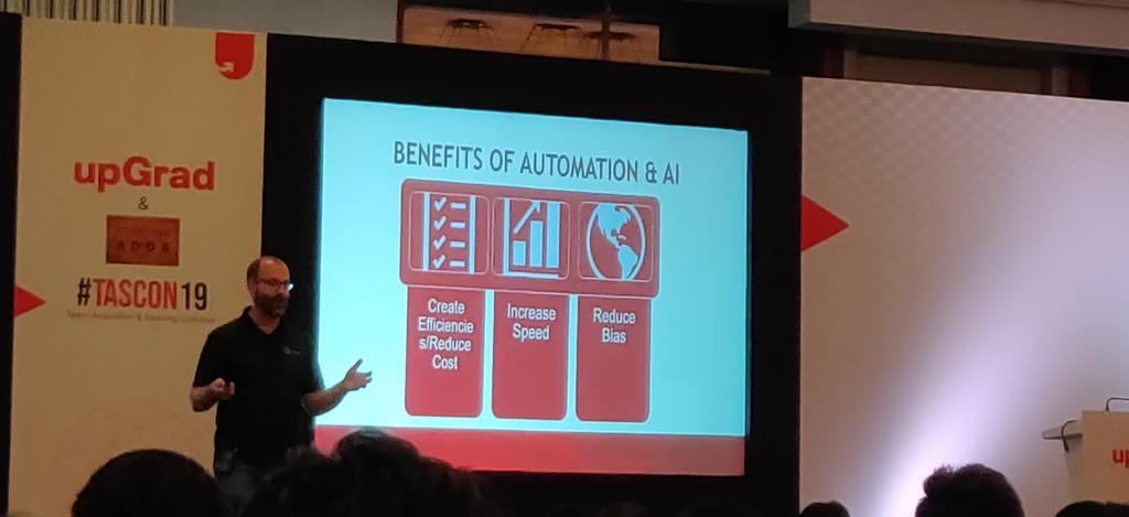 Sarangbrahme's tweet image. @cmurdock talking about why recruiters need to embrace AI #TASCON19