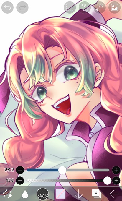 ʕ•͓͡•ʔあなきʕ•̫͡•ʔさんがTwitterに投稿した甘露寺蜜璃(鬼滅の刃)のイラスト。