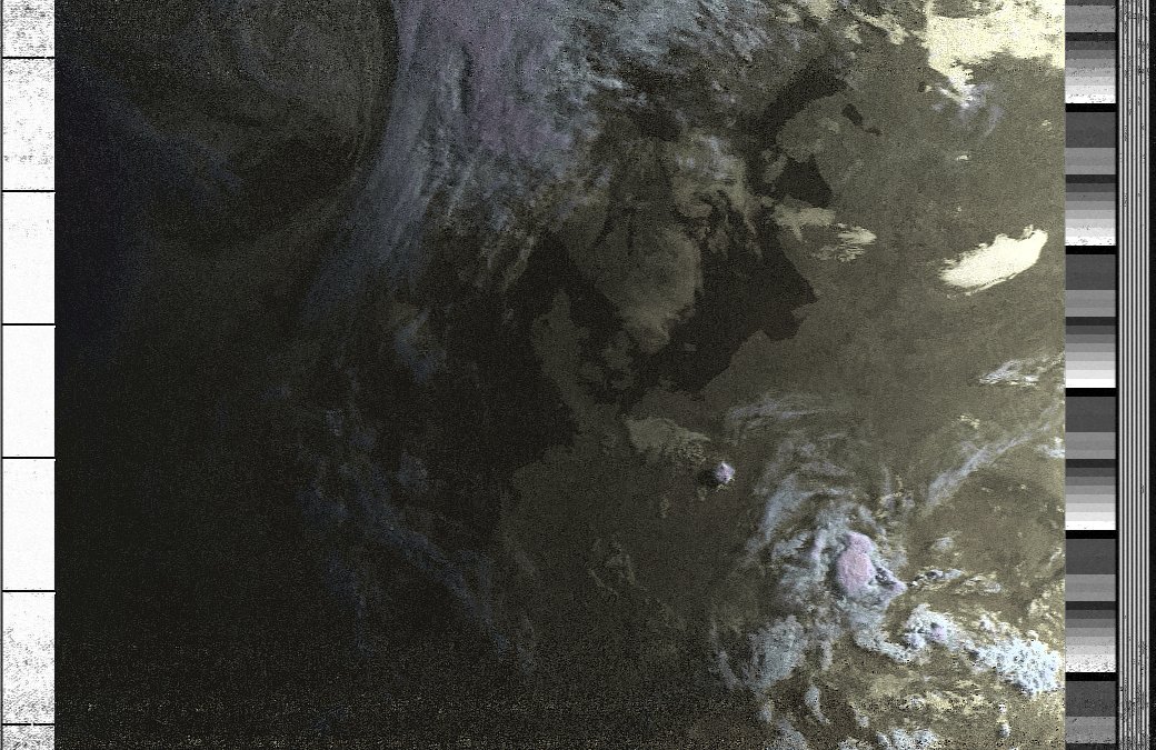 Steffen_RXTX's tweet photo. The #cccamp2019 comes to an end and just in time I managed to receive a real satellite image from NOAA19 with my very DIY antenna. #sateliteselfie https://t.co/aUJEHo8SdU