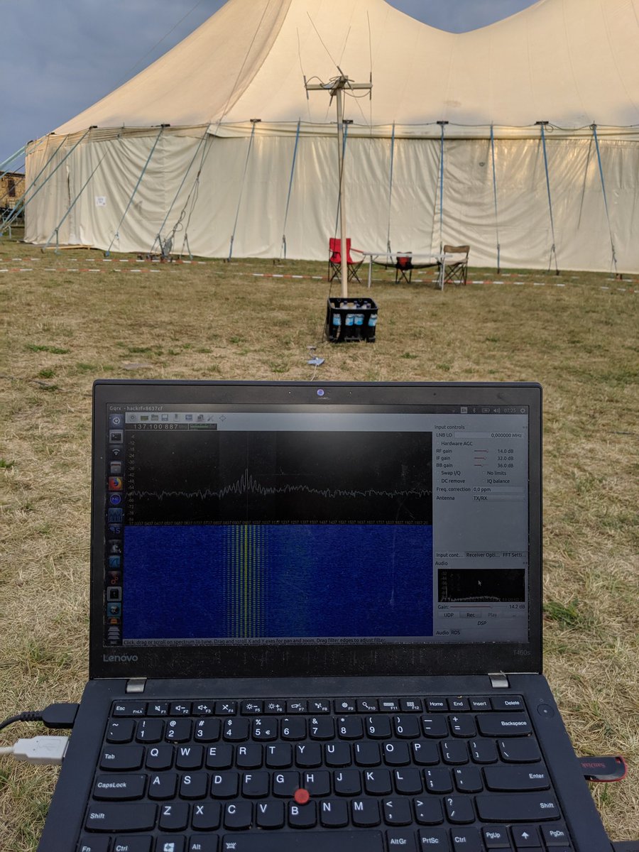 Steffen_RXTX's tweet photo. The #cccamp2019 comes to an end and just in time I managed to receive a real satellite image from NOAA19 with my very DIY antenna. #sateliteselfie https://t.co/aUJEHo8SdU