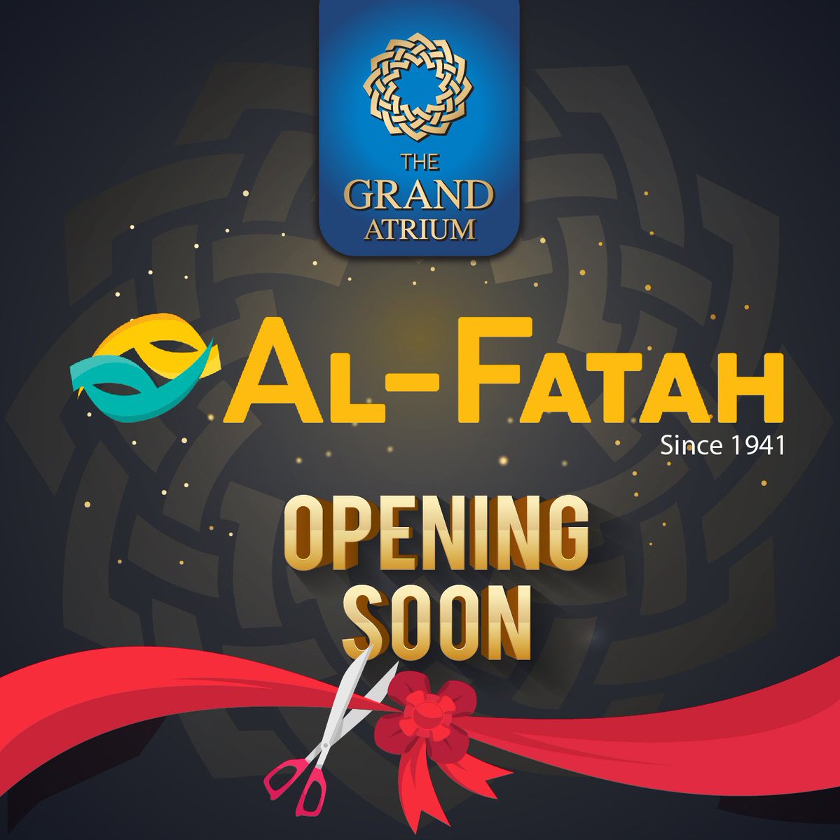 TheGrandAtrium1's tweet photo. AL FATAH DEPARTMENT STORE IS OPENING SOON AT THE GRAND ATRIUM MALL. Get ready for a variety of quality products, great deals and a wonderful shopping experience, all under one roof. 

#ALFATAH #AlFatahDepartmentStore #Faisalabad #TheGrandAtrium #ComingSoon https://t.co/AQnCtk0rT3