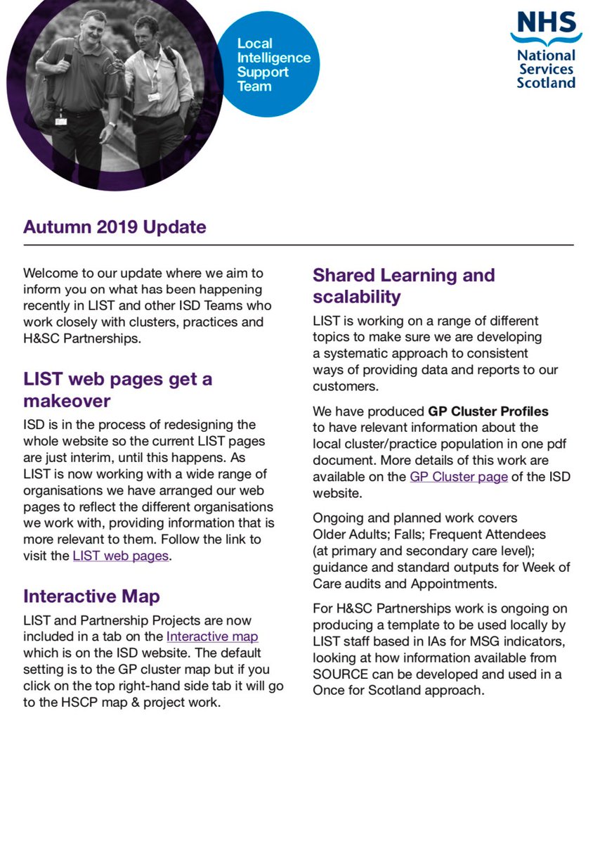 ManiraAhmad's tweet photo. PLEASE SHARE: our Autumn update sharing what has been happening recently in #LIST & other #ISD teams, working closely with #GPclusters, Practices and H&SC Partnerships....
#Collaborations #Outcomes #Planning #WholeSystems #DataSavesLives #StoryTelling #Communities
@isd_scotland https://t.co/iDWt510TQ2