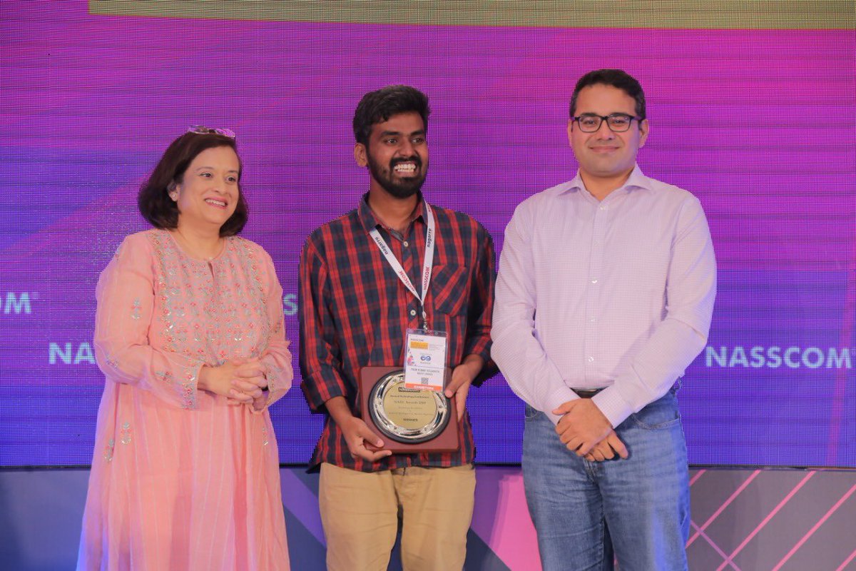 startuphyd's tweet photo. At 6th Annual Nasscom Technology Conference 2019, Marut Drones received the emerging Technology Award for Drones and AI for Mosquito eradication and disease prediction for Malaria and Dengue from Debjani Ghosh, President, Nasscom and Kunal Bahl, Founder, Snapdeal. https://t.co/NFrBSO2J8E