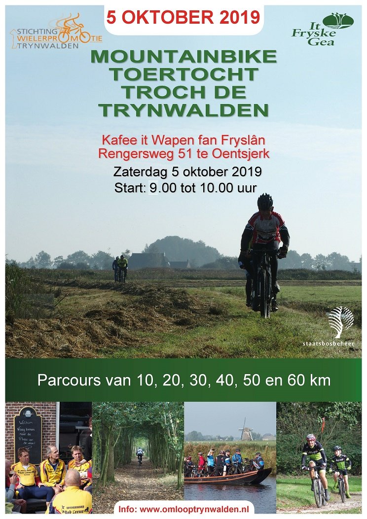 Zaterdag 5 oktober 2019, Mountainbike Toertocht Trynwâlden. Door bos- en waterrijk gebied, praamvaren inbegrepen!