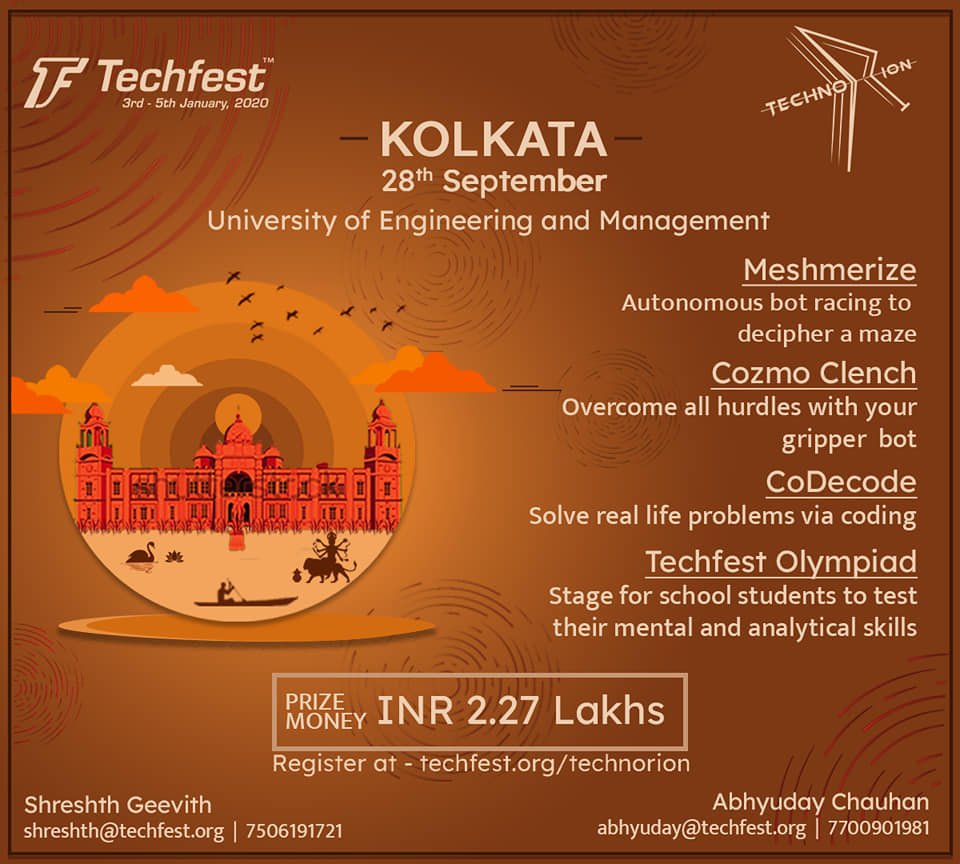 Techfest_IITB's tweet photo. The venues are out, the dates are set! Prepare yourselves for the ultimate trial: Technorion 2019!!
Register now at https://t.co/gyboIRiw8X
#Technorion #Techfest #Techfest2020 #Zonals #Prelims #Jaipur #Bhopal #Lucknow #Calcutta #Kolkata #Bangalore #Bengaluru #Bombay #Mumbai https://t.co/5IXECEACFc