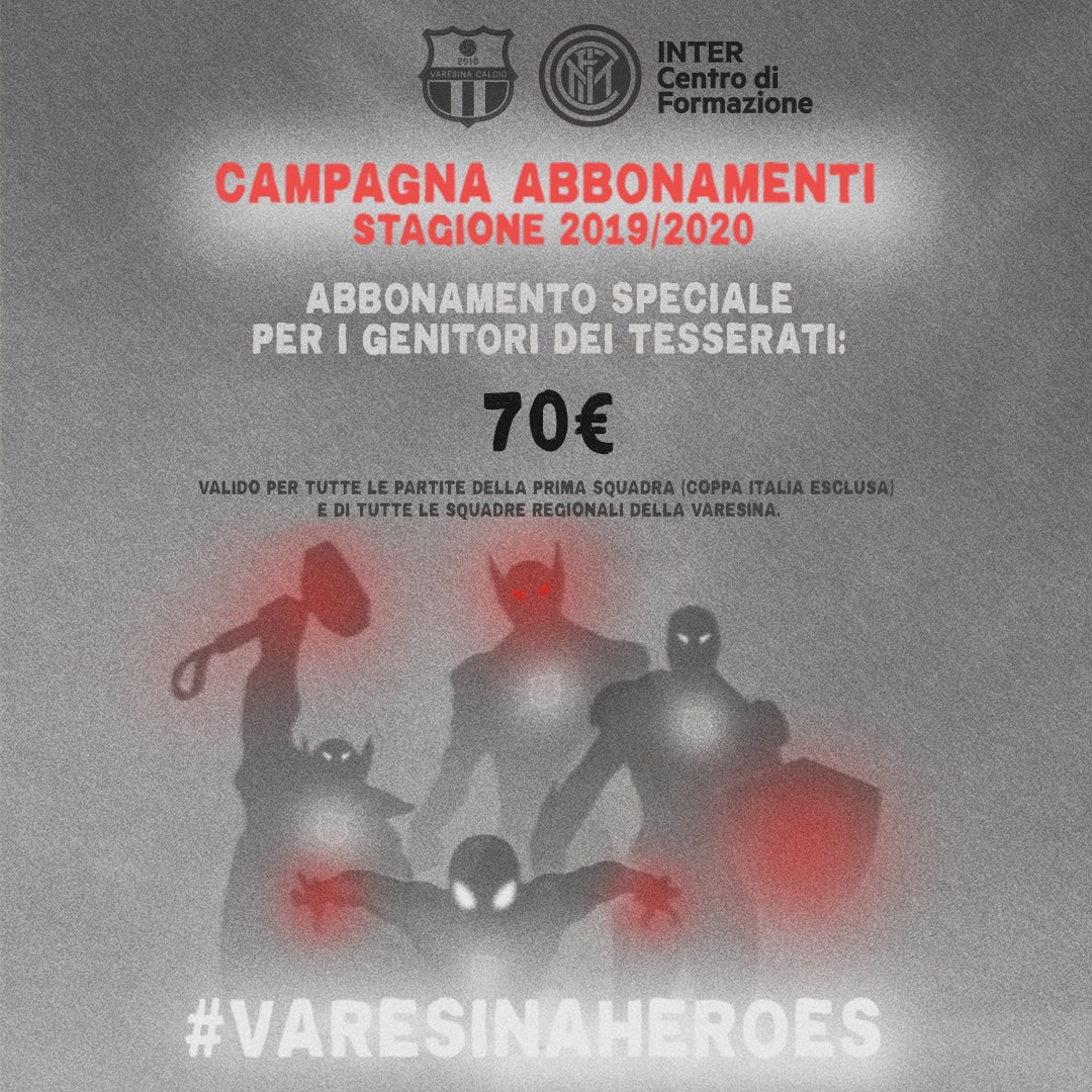 CAMPAGNA ABBONAMENTI! 

SONO ARRIVATI! ❤️💙

“Noi siamo eroi, perché lottiamo fino alla fine. Noi siamo eroi, perché il nostro cuore è senza paura. Noi siamo eroi, perché non molliamo anche quando tutto sembra perduto. Noi siamo eroi, e ve lo dimostreremo!” 

#varesinaheroes