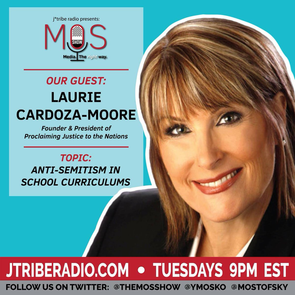 TheMosShow's tweet photo. Tonight we have on the amazing Laurie Cardoza-Moore from @PJTN to discuss the anti-Semitism being taught in curriculums...

In the USA!

Listen 9PM on @jtriberadio https://t.co/0jwwnjDMSv