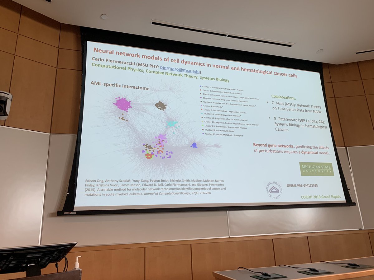 George Mias (@georgemias) on Twitter photo Carlo Piermarocchi <a href="/piermaro/">Carlo Piermarocchi</a> great talk on using #neuralNetwork models of cell dynamics in normal and hematological cancer cells #COCOH2019
• Hopfield networks
• applied to cell cycle in #cancer
• applications to multiple myeloma and #singlecell RNA-seq data Carlo Piermarocchi <a href="/piermaro/">Carlo Piermarocchi</a> great talk on using #neuralNetwork models of cell dynamics in normal and hematological cancer cells #COCOH2019
• Hopfield networks
• applied to cell cycle in #cancer
• applications to multiple myeloma and #singlecell RNA-seq data