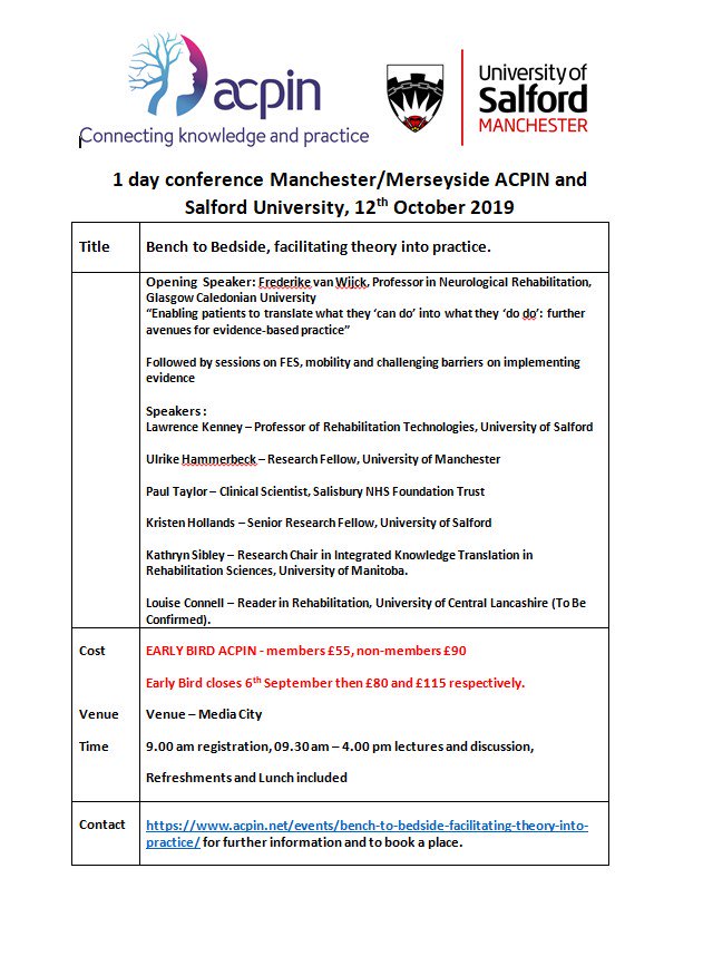 NorthwestAcpin's tweet photo. Upcoming event with ACPIN Manchester and Merseyside in collaboration with University of Salford. Early bird tickets available before 5th September. Further information please see poster below. https://t.co/RdBkK9k9eU